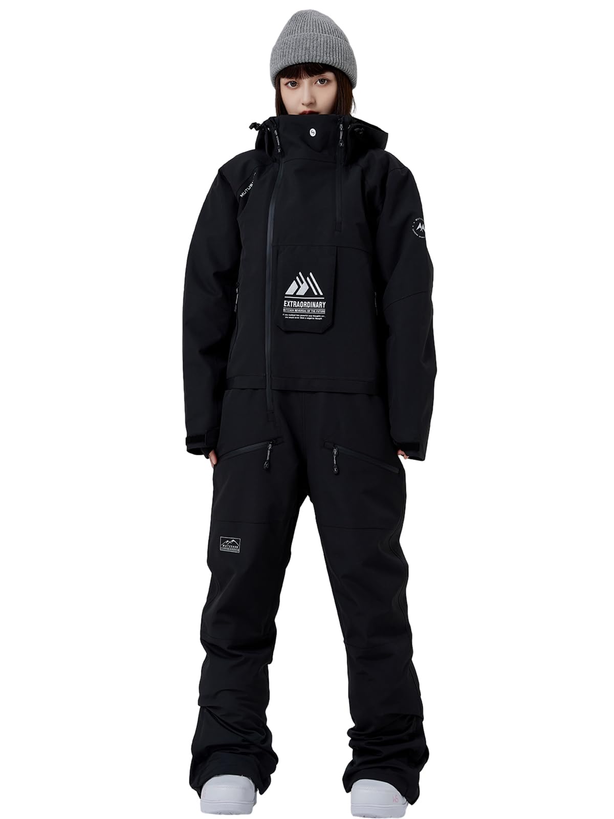 HOUZONIY Einteiler Skioverall Damen Schneeanzug Skioverall Skifahren Skianzüge Overall Jumpsuit Frauen Snowboard Skisuit Outdoor Sport(Schwarz L)