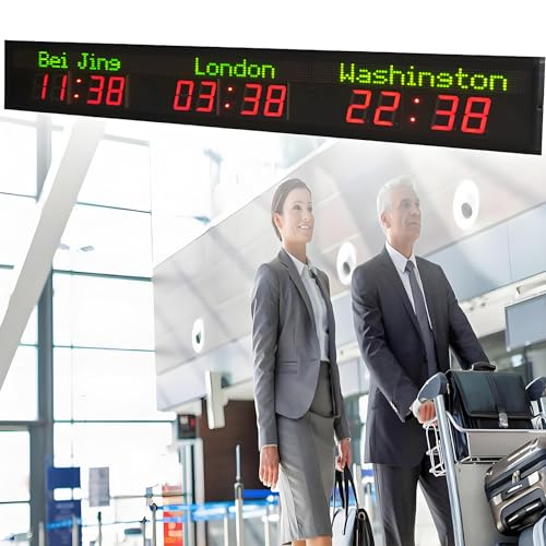 AityBuy Orologio Mondiale a LED, Orologio da Parete Digitale con Orario Mondiale, Orologio da Parete Mondiale Multi-Fuso Orario a Colori per Interni, Orologio Mondiale 3citytime
