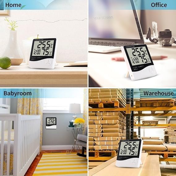 Image of MCP Healthcare HTC-1 Room Thermometer with Humidity Incubator Meter and Accurate Temperature Indoor Sensor Indicator Wall Mounting LCD Digital Clock Monitor for Home, Office, Comfort & Health (White)