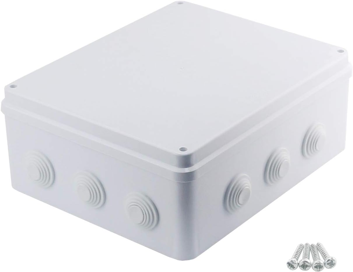 Sunnyglade ABS Plastic Electrical Junction Box IP65 Waterproof Universal Outlet Box Durable Outdoor Electrical Gang Box White （11.8 x 9.8 x 4.7 inch）