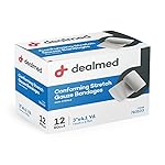 Dealmed 3 Non-Sterile Conforming Stretch Gauze Bandages, 4.1 Yards Latex Free Stretched Dressing Wrap, Medical Non-Adherent Wound Care Mesh Bandages (Box of 12 Rolls)