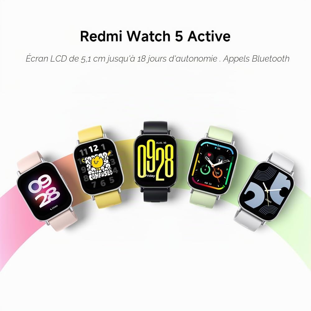 Xiaomi Redmi Watch 5 Active Midnight Black | Smartwatch | Écran LCD de 2", Longue durée de Vie, appels Bluetooth, réduction du Bruit, Suivi de santé, étanchéité 5 ATM, autonomie de la Batterie de 18