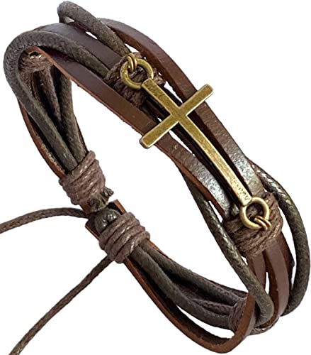 Pulsera trenzada de cuero ajustable con cruz, unisex miniatura 1