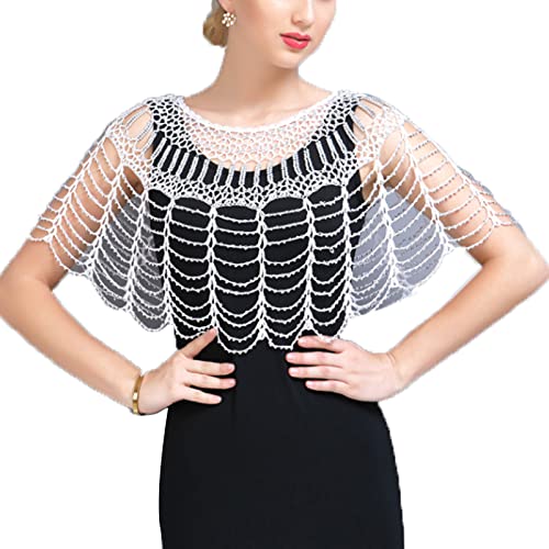 Ralcosuss Knit Hollow Out Bead Shawl and Wrap for Evening Dresses Wedding Party Cover Up Shrug Stoles for Women Bridal