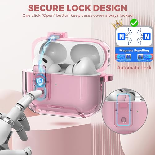 Image of Compatible with Airpods Pro 3 Case Clear with Lock Phone Stand, Soft TPU Magnetic Automatic Lock Apple AirPods Pro 3rd Generation Protective Cover Skin Women Men + Cleaning Kit for iPod Pro3 Case Pink
