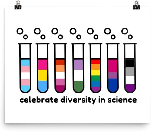 Póster de diversidad en ciencia, colores de la bandera del orgullo gay en tubos de ensayo, gran póster para profesores, aulas, dormitorios,