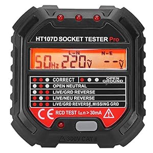Stekkertester, HT107D Digitale LCD-Display Stopcontacttester EU 90-250V Netfoutcontrole-Instrument Voor Scholen…