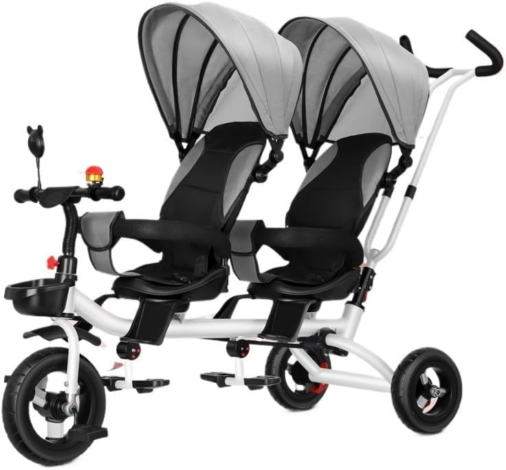 Double Sitting Pedal Car Twin Baby Stroller for 1-5 Years Old - Steerable, Durable, and Stylish (4 Colors Available) carriola para Bebe(Blue)