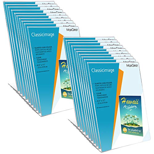 MaxGear Sign Holder 8.5x11 inches, Acrylic Sign Holder Slant Back Sign Holder Clear Sign Holder Plastic Paper Holder Table Top Sign Holder Plastic Display Stand for Office, Store, 20 Pack