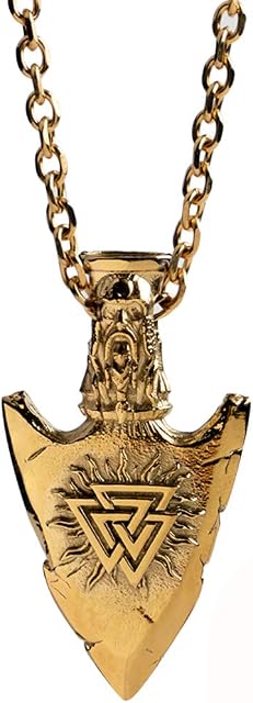 Titanium Stainless Steel Arrowhead Pendant Necklace Black Cord with Spearhead Pendant Engraved Vegvisir Valknut Nordic Viking Thor's Guardian Necklace for Men Women