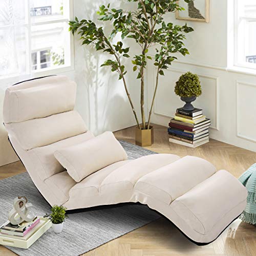 COSTWAY Fauteuil Relax Pliable – Réglable sur 5 Positions Chaise de Relaxation Rembourrée Fauteuil Sol pour Salon