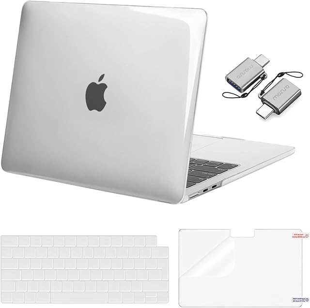 MOSISO Compatible with MacBook Air 13.6 inch Case 2023 2022 M2 A2681 Chip with Liquid Retina Display Touch ID, Plastic Hard Shell&Keyboard Cover&Screen Protector&Type C Adapter 2 Pack, Crystal Clear