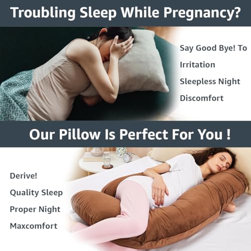 Image of Amazon Basics Full Body Pregnancy Pillow for Maternity,Baby Nursing,Full Body Support-Abdomen,Hip,Spine,Neck&Leg Support Cushion| Perfect Baby Shower Gift |J-Shaped-Washable Cover with Zip - Brown