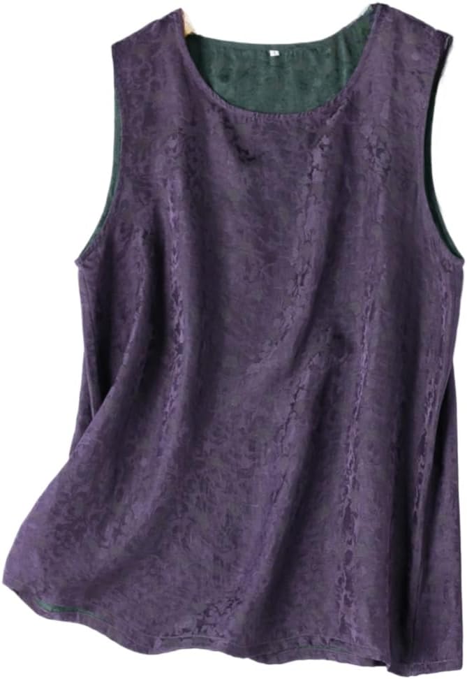 Wearing Mulberry Silk on Both Sides, Hualuo Breathable Jacquard Sleeveless Vest as a Base, Cool Spring and Summer (Purple,Medium)