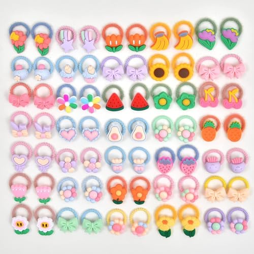 Image of NEOBABY Cute Hair Ties - Colorful Hair Accessories Ponytail Holders Elastic Rubber Bands Accessories For Baby & Toddler Girls (Random Designs, 24 Pairs)