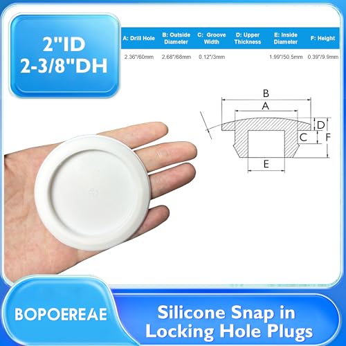 Image of 4 Pcs 60 mm Silicone Rubber Plugs Snap in Locking Hole Plugs for 60 mm (2-3 /8 inch) Round Holes, Flush Type Rubber Stoppers, Flexible Tube Pipe End Caps Covers, Waterproof Sealing Plugs, White