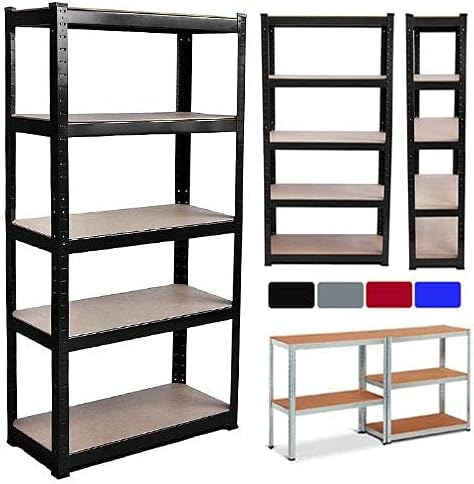 BRIEFNESS Garage Shelving Units for Workshop, Shed, Office: 150cm x 70cm x 30cm | Heavy Duty Racking Shelves for Storage - Red 5 Tier, 875KG Capacity(175KG Per Shelf)