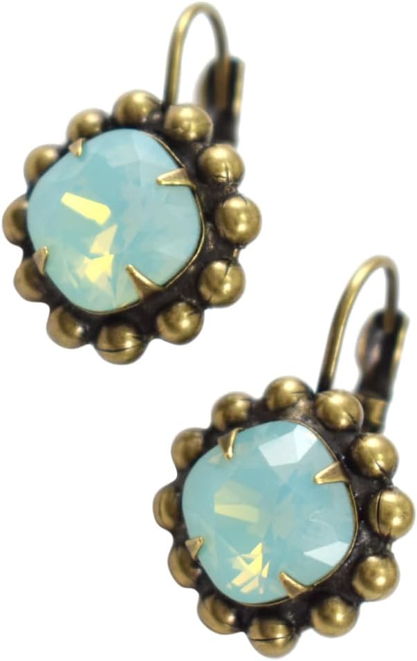 Pacific Opal Austrian Crystal and Pewter Leverback Earrings, Made in the USA