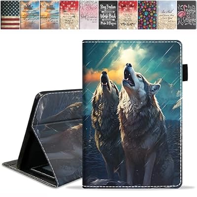FQTBCEARI Designed Case for All-New Amazon Kindle Fire 7 Tablet (7", 12th Generation, 2022 Release), Slim PU Leather Cover with Card Slot & Auto Wake/Sleep, Wolf Howling