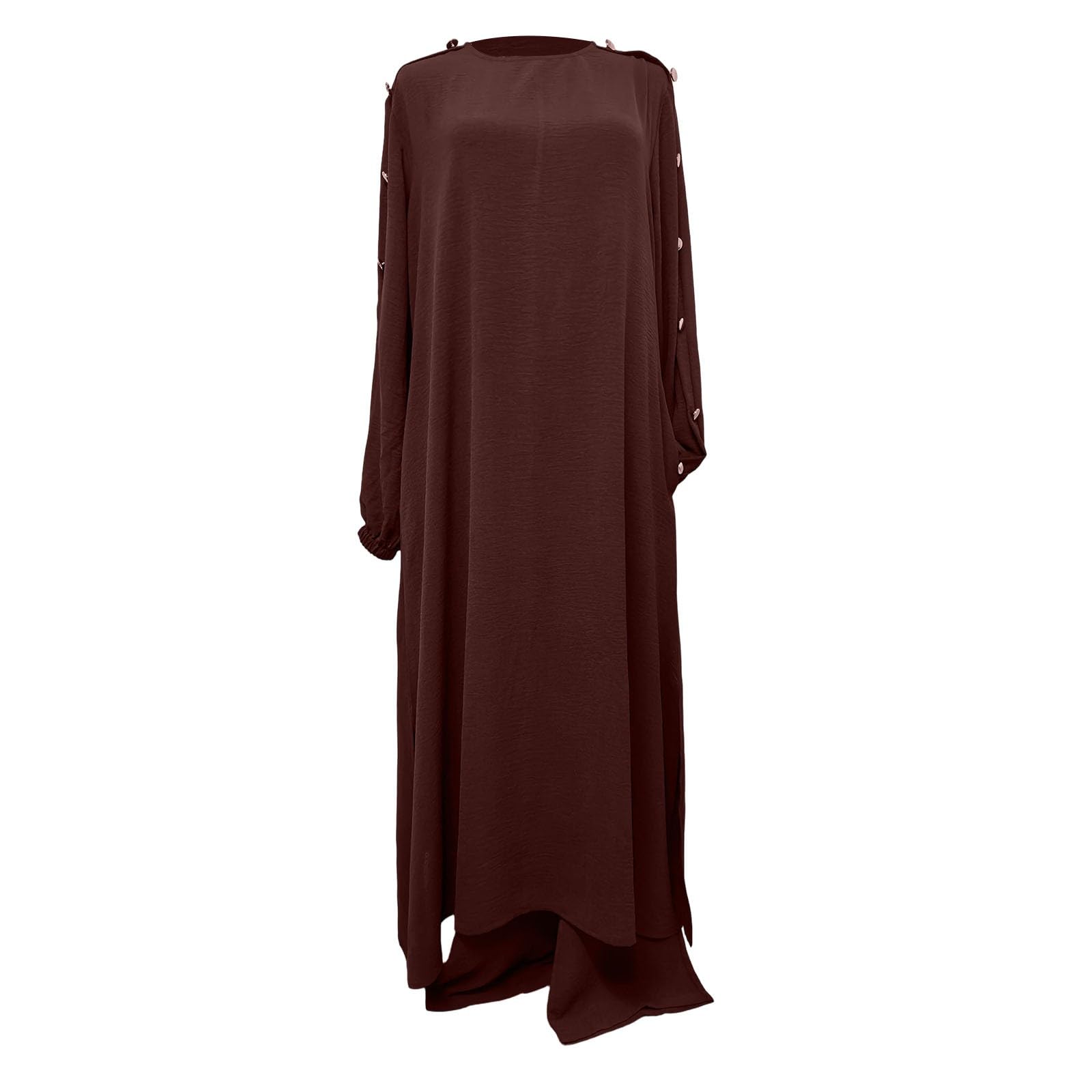 Traje de Pantalones Holgados para Mujer con Cuello Redondo y Mangas Elegantes con Detalles Dorados para Uso Diario Cómodo