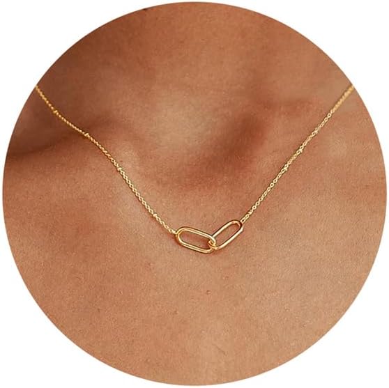 Ovian Infinity Necklace for Women 18K Gold Plated Stainless Steel Beaded Choker Linked Pendant Necklace Holding Hands Family Necklaces