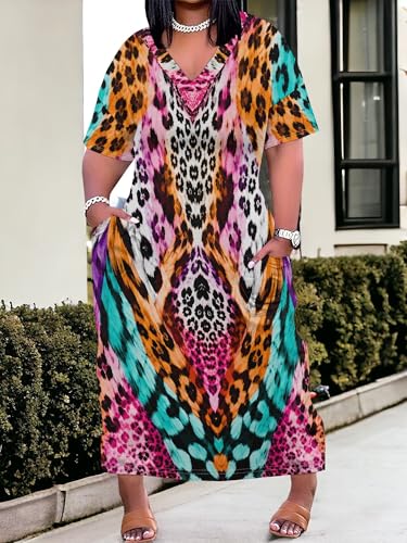 Image of PinkPatty Women's Oversize V Neck Short Sleeve Maxi Dress with Pockets