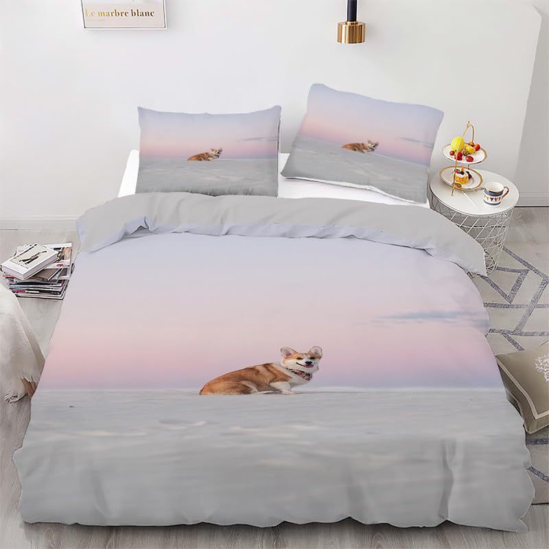 Housse de Couette 140x200 Animaux Violets en Microfibre avec 2 Taies d'Oreiller