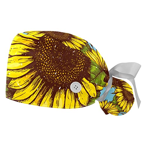 Chapeaux de travail respirants à motif tournesol JDEZ avec coupe bouffante confortable