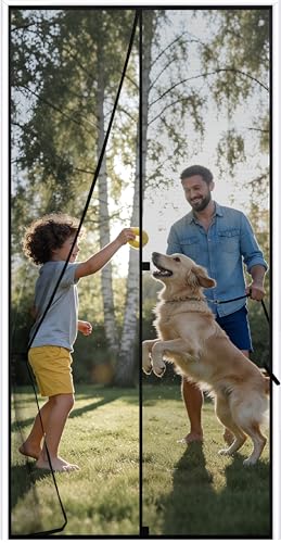 Sunolga 38 x 82 Inch Magnetic Screen Door, Fits Doors Size 36 x 81 Inch, Reinforced Polyester Screen Door Mesh with Full Frame Hook & Loop, Door Screen Magnetic Closure for Hands-Free