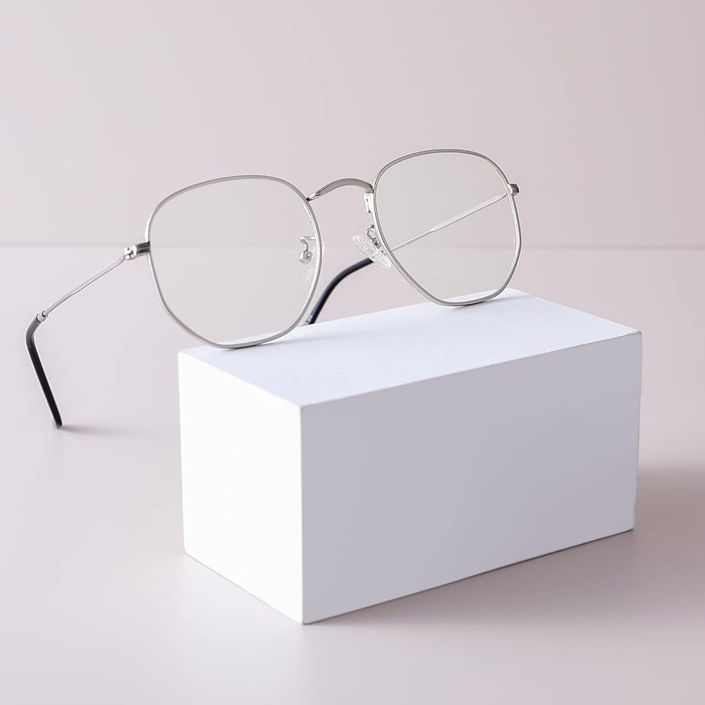 メタルフレーム 四角形メガネ 透明レンズ Amazon | AZorb 六角形 クリアレンズメガネ レディース メンズ