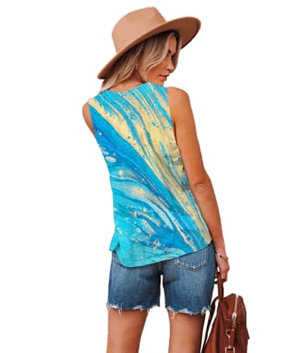Etcyy New Womens Summer Tops V Neck Tank Tops Tie Dye Sleeveless Basic T Shirt Cute Printed Loose Fit #TOP1