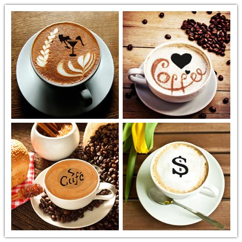 44 Coffee Decorating Stencils + 2 Steel Mesh Powder Shaker + 1 Coffee Latte Art Pen, Magnoloran Coffee Art Template Coffee Mold Tool Foam Latte Art Stencils For Oatmeal Cupcake Cake Cappuccino Mousse #TOP1