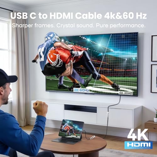 Deeyaple USB C to HdMI Cable 4k@60hz, USB C to Hdmi Aluminum Shell, Stable Signal,Thunderbolt 4/3 Compatible for iPhone 17/16/15 Series, MacBook, iMac, Ipad Pro, Galaxy, Surface, Dell 1.8M/6FT
