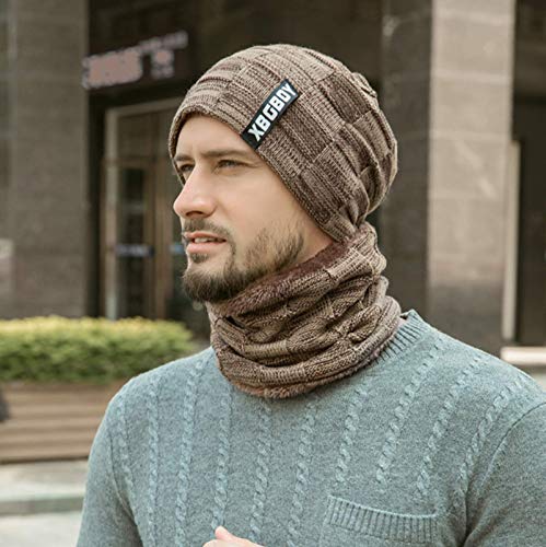 Conjunto de Cachecol de chapéu de Inverno 2 peças Gorro Masculino Quente com Caveira Forrado de Malh