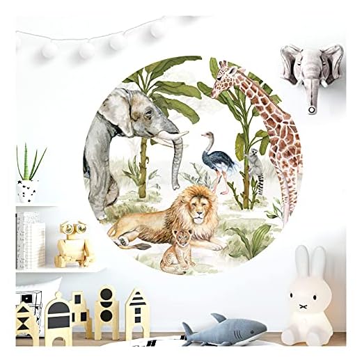 Little Deco Väggdekal, väggklistermärke, väggklistermärke, barnrum, djur, skog, lejon, giraff, väggdekoration, flicka, pojke, lekrum, tapet, självhäftande bild, 120 cm DL619