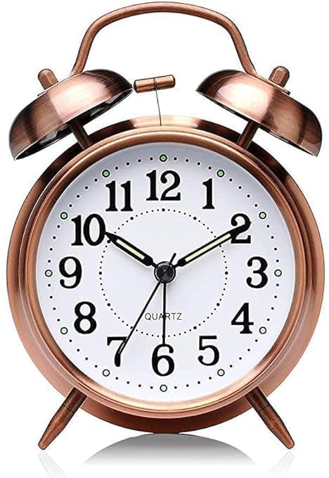 Ncry Vintage Twin Bell Analog Display Table Alarm Clock with Night Led Light Heavy Slippers Extra Loud Alarm Clock Ideal for Student and Kids Bedroom (Copper) - 9 Cm