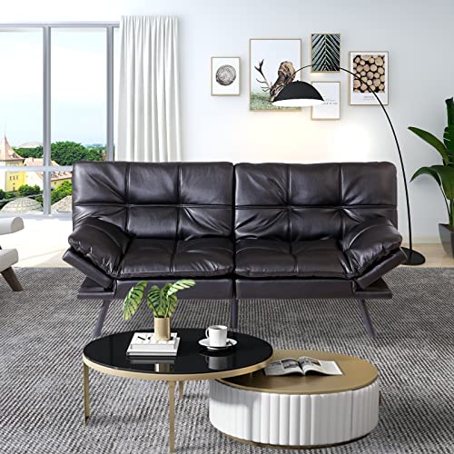 Maxspeed Sofa Bed, Modern Convertible Futon Sleeper Couch Daybed With Adjustable Armrests For Studio, Apartment,Office,Small Space, Compact Living Room,Black #TOP2