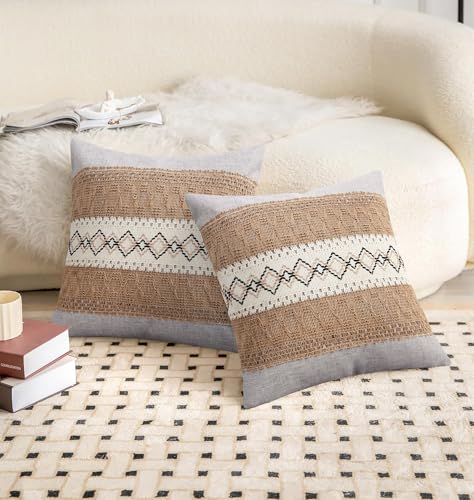 Pyonic Pack of 2 Boho Throw Pillow Covers 18x18 Inch Farmhouse Decorative Throw Pillows for Bed Sofa Living Room,Gray Modern Cushion Cover Couch Pillows Cover Home Decor — view 2