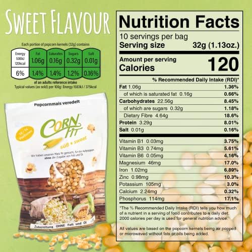Cornfit Original Flavoured Popcorn Kernels - Sweet Flavour - 320g Bag - For All Popcorn Makers