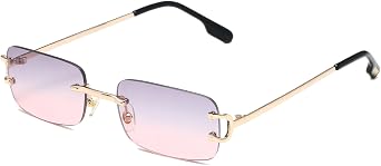 Rimless Rectangle Sunglasses for Women Men,Retro Frameless Eyewear Sun Glasses