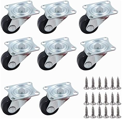 HOWDIA 8 Pcs 1" Low Profile Caster Wheels, Heavy Duty Rubber Wheel with Bearing & Top Plate, Per Wheel 22lb Capacity, 360 Degree Swivel 1 Inch Casters for Furniture/Appliances, Screws Included