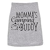 Mommas Camping Buddy Graphic Tee – Soft Cotton Blend Funny Dog Shirt for Mothers Day – Outdoors Pet Gift Campings Dogs Clothes for Small Medium Large Breeds Grey, S