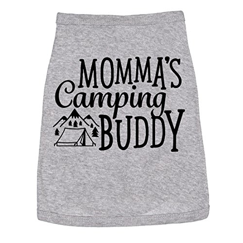 Mommas Camping Buddy Graphic Tee – Soft Cotton Blend Funny Dog Shirt for Mothers Day – Outdoors Pet Gift Campings Dogs Clothes for Small Medium Large Breeds Grey, L