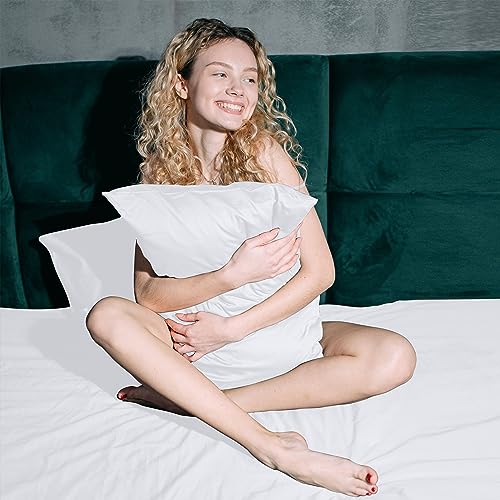 Image of 100% Egyptian Cotton Pillow Protectors Set of 4, 600 Thread Count Standard Size Bed Pillowcase with Zipper, Cooling Pillow Cover Quiet and Breathable Easy Care (4PCS, Standard, White)