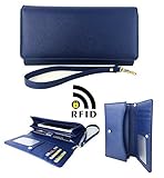 Womens RFID Blocking Wallet Classic Clutch Leather Long Wallet Card Holder Purse Handbag