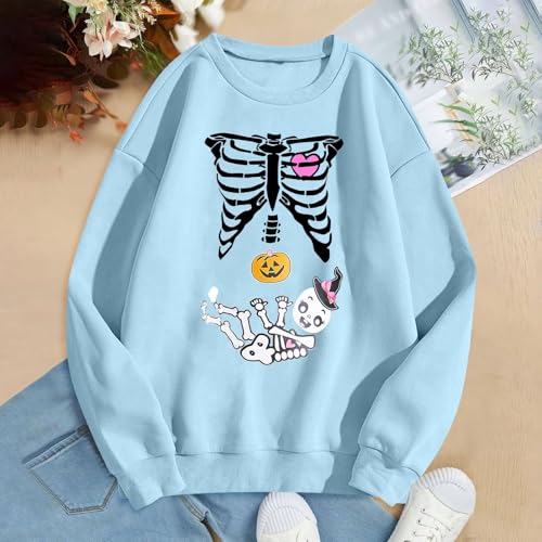 Sweatshirt femme manches longues bleu clair taille M haut pull décontracté graphique - 2