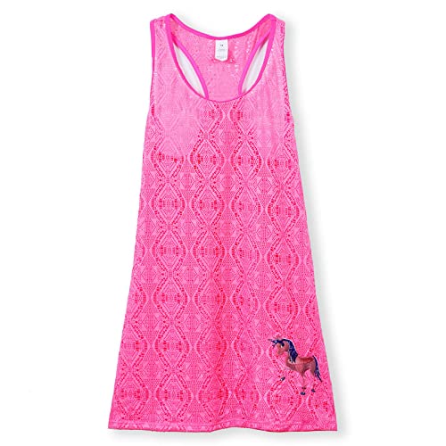 Girls Swimsuits Cover-Ups Kids Crossback Beach Crochet Mesh Dress Swim Cover Up For Girls (12, Fenhongtihuabu) #TOP10