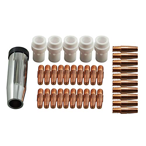 RIVERWELD 36KD MB36 MIG MAG Puntas de contacto de antorcha de soldadura 0,9 mm 1,0 mm 1,2 mm Boquilla de gas Soporte de contacto cónico-Difusor Accesorios Kit de consumibles 36 piezas
