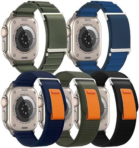 10 Pack/5 Pack ADWLOF Alpine Loop Trail Loop Sport Loop Compatible with Apple Watch Band Ultra 2 49mm 45mm 44mm 42mm 41mm 40mm 38mm Women Men,Adjustable Titanium Hook Pull Tab Hook Loop Fastener Nylon Strap for iWatch Series 9 8 SE 7 6 5 4 3 2 1