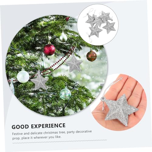 Heallily H14WQUUM1MO16R09ONYBAHLB 24Pcs Silver Glitter Star Ornament, Christmas Glitter Stars Hanging Ornaments thumb #5